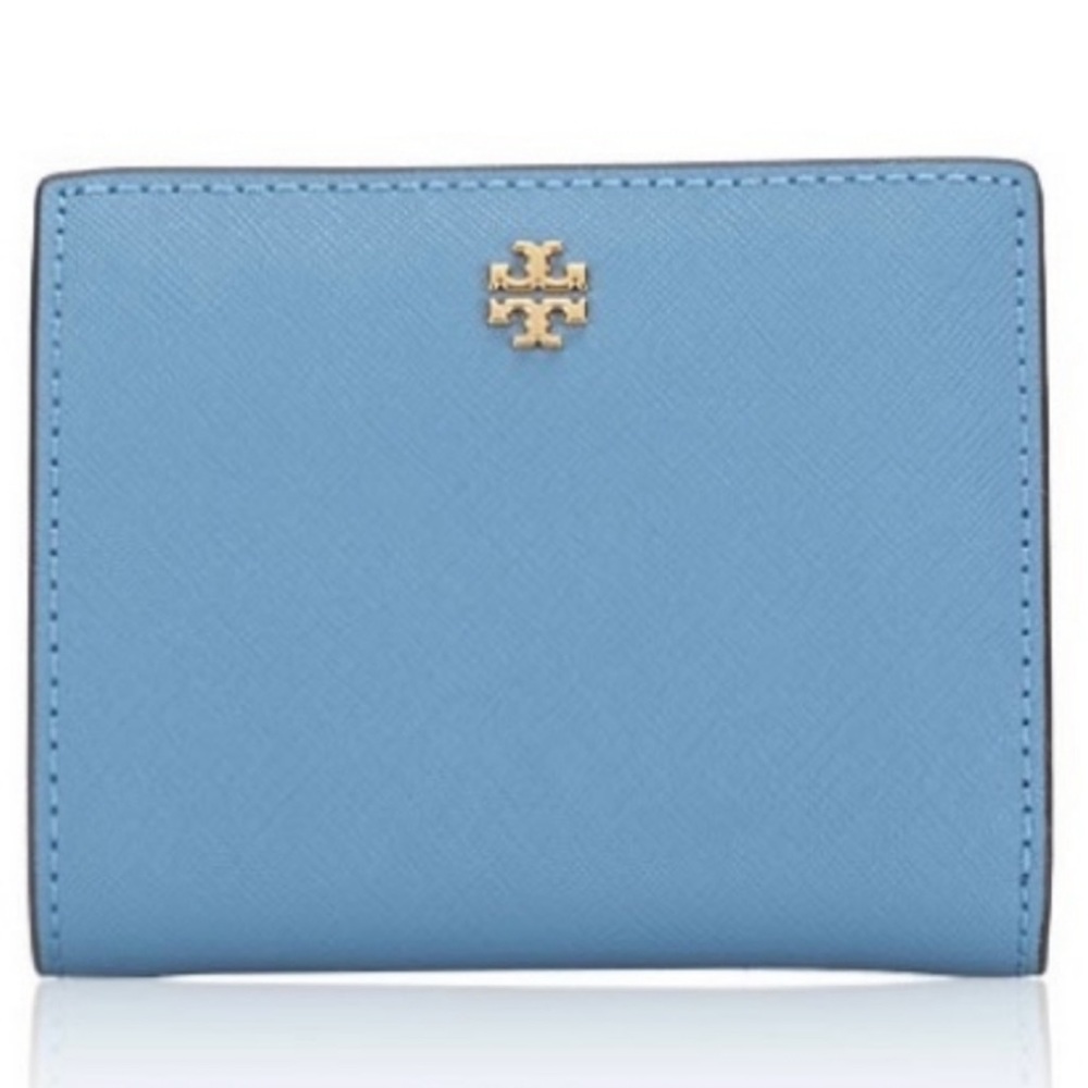 NEW TORY BURCH EMERSON COLOR BLOCK CREDIT CARD MINI WALLET BLUE YONDER CALENDULA
